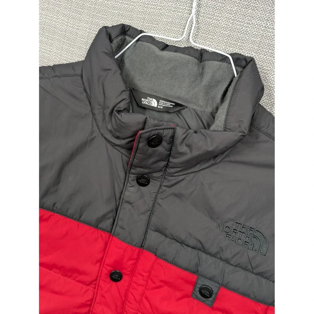 North Face Vest Mens Medium Red Black Quilted Snap Puffer Insulated Outdoor